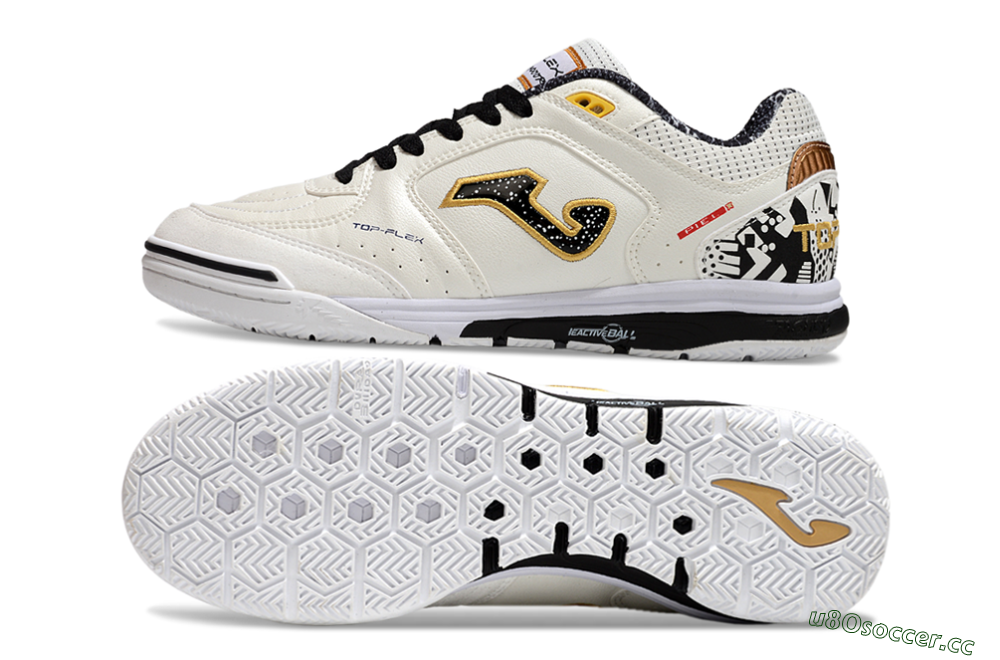 Men's Joma Top Flex IC Indoor & Futsal Low-Tops Football Shoes - White/Black/Gold 1