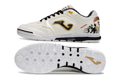Men's Joma Top Flex IC Indoor & Futsal Low-Tops Football Shoes - White/Black/Gold