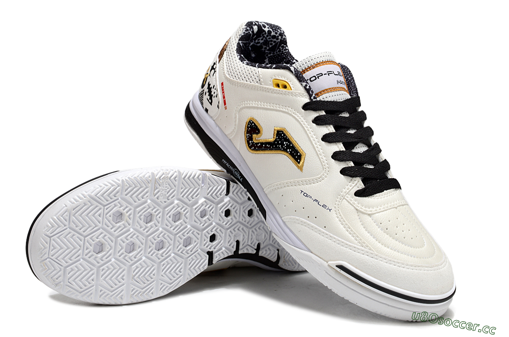 Men's Joma Top Flex IC Indoor & Futsal Low-Tops Football Shoes - White/Black/Gold 3