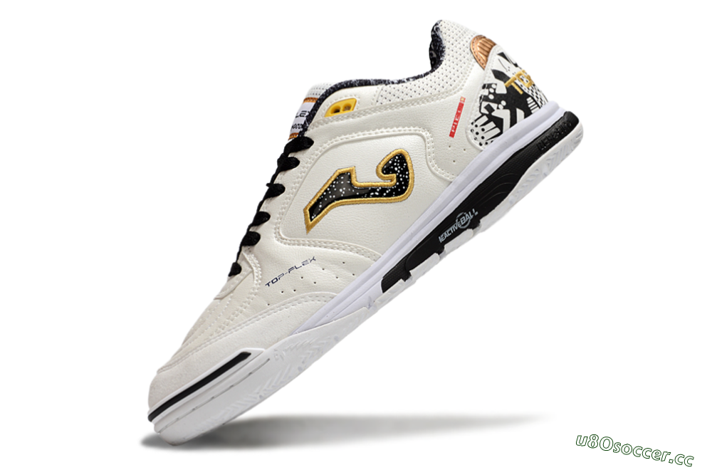 Men's Joma Top Flex IC Indoor & Futsal Low-Tops Football Shoes - White/Black/Gold 5