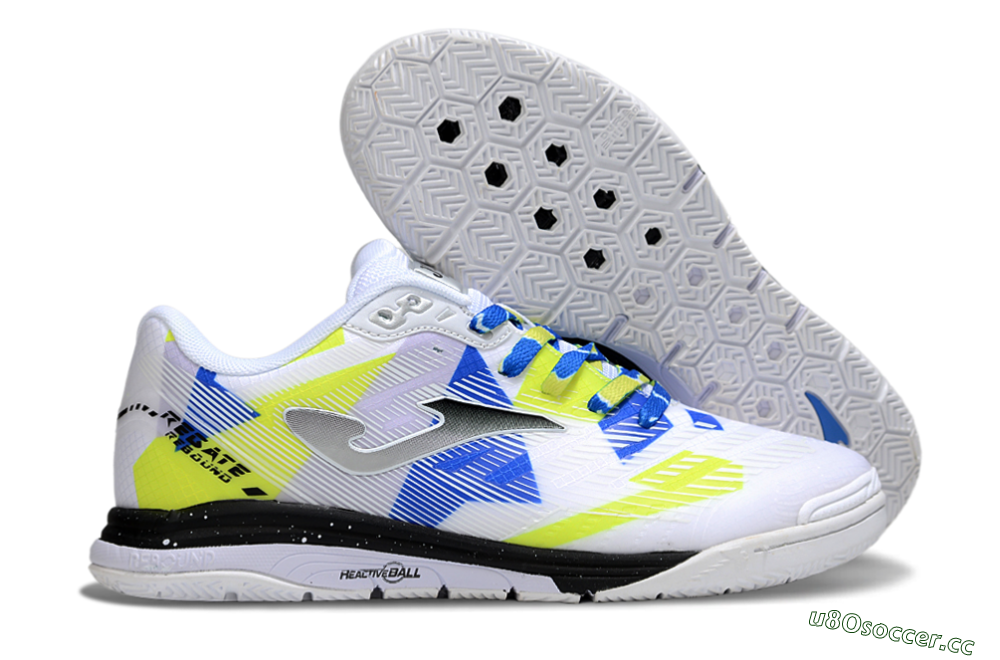 Men's Joma Top Flex IC Indoor & Futsal Low-Tops Football Shoes - White/Blue/Yellow 2