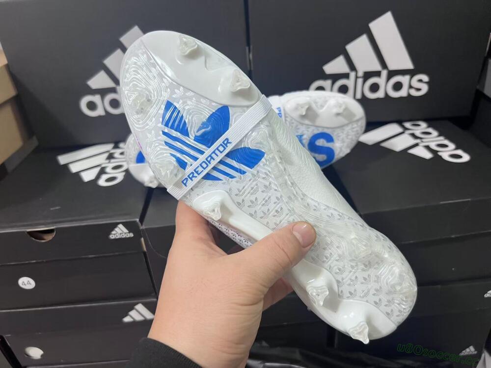Men's Adidas Predator Elite Foldover Tongue FG Firm Ground Low-Tops Football Boots - Beige/White/Blue
