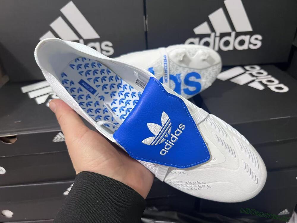 Men's Adidas Predator Elite Foldover Tongue FG Firm Ground Low-Tops Football Boots - Beige/White/Blue