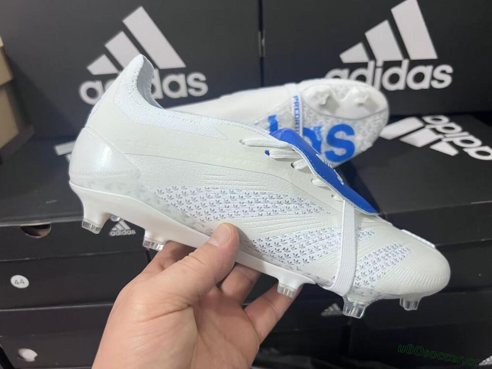 Men's Adidas Predator Elite Foldover Tongue FG Firm Ground Low-Tops Football Boots - Beige/White/Blue