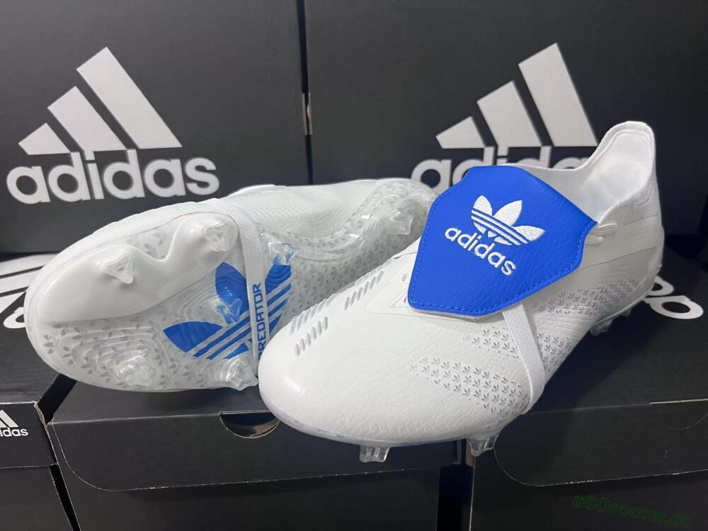 Men's Adidas Predator Elite Foldover Tongue FG Firm Ground Low-Tops Football Boots - Beige/White/Blue