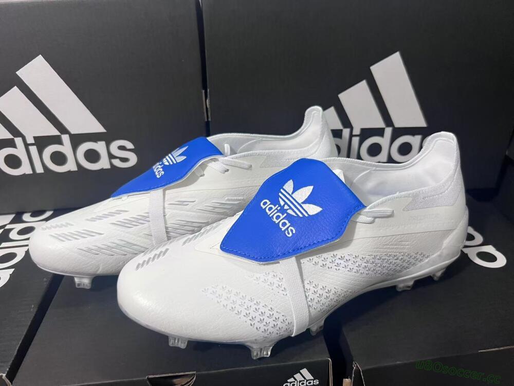 Men's Adidas Predator Elite Foldover Tongue FG Firm Ground Low-Tops Football Boots - Beige/White/Blue