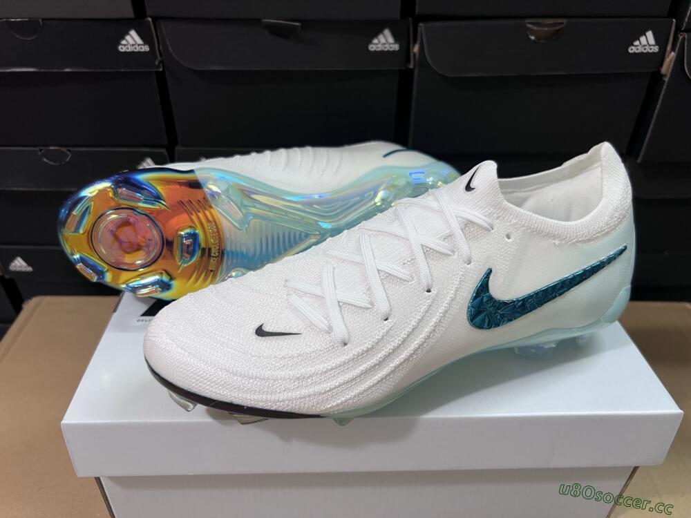 Men's Nike Phantom GX 2 Elite FG Firm Ground Low-Tops Football Boots - White/Black/Jade