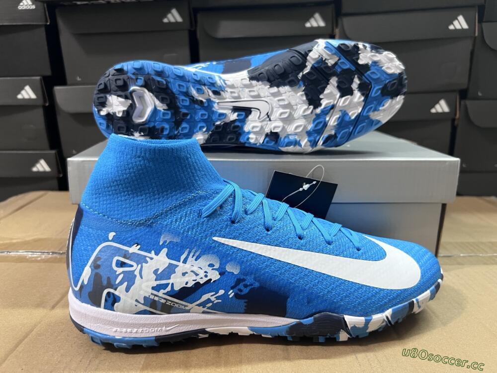 Unisex Nike Air Zoom Mercurial Superfly 10 Elite TF Artificial Turf High-Tops Football Shoes - Blue/White