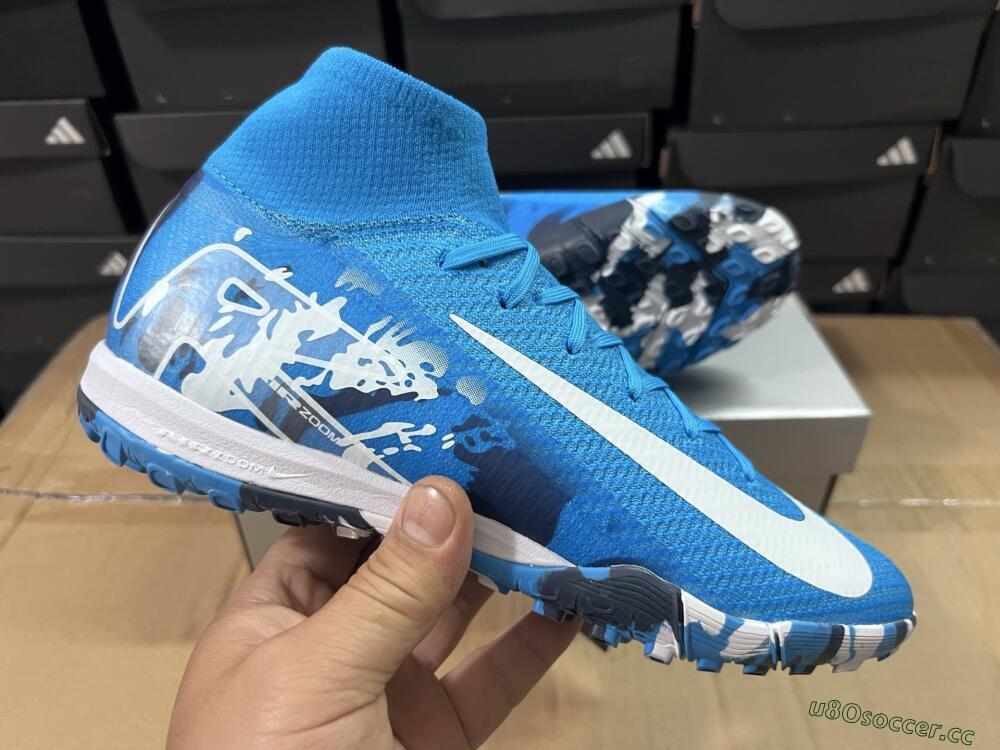 Unisex Nike Air Zoom Mercurial Superfly 10 Elite TF Artificial Turf High-Tops Football Shoes - Blue/White