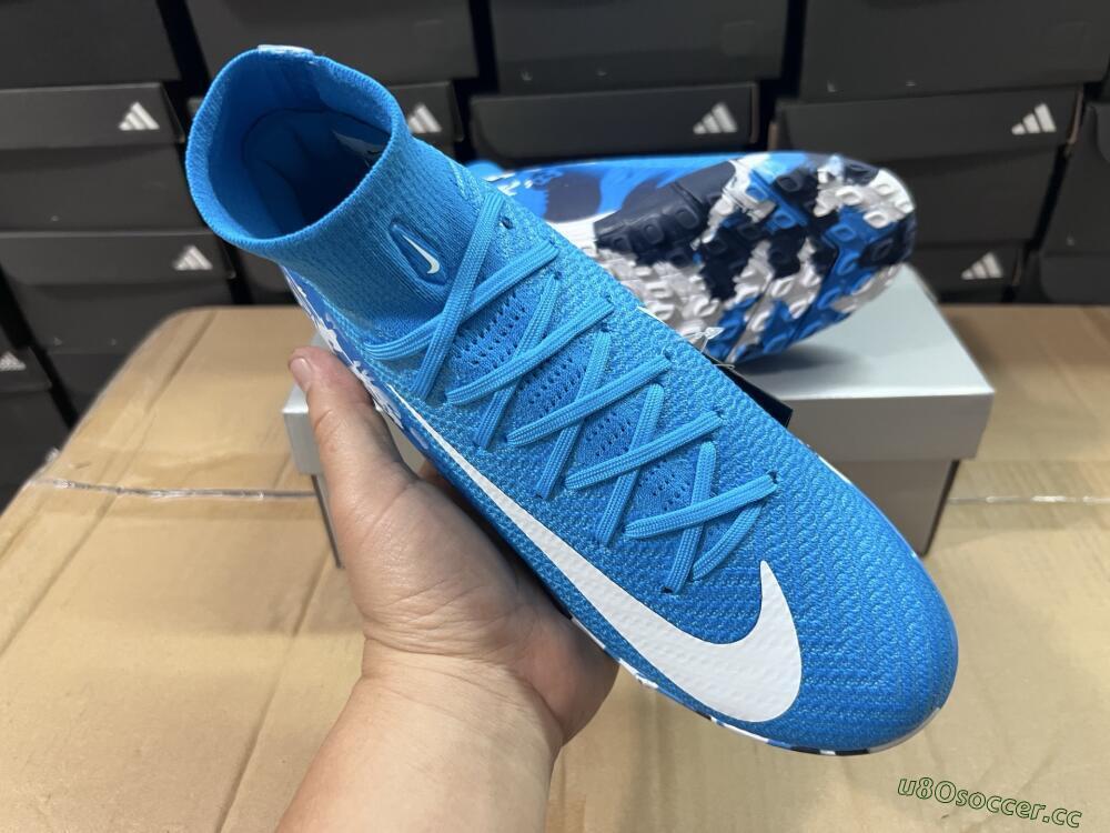 Unisex Nike Air Zoom Mercurial Superfly 10 Elite TF Artificial Turf High-Tops Football Shoes - Blue/White