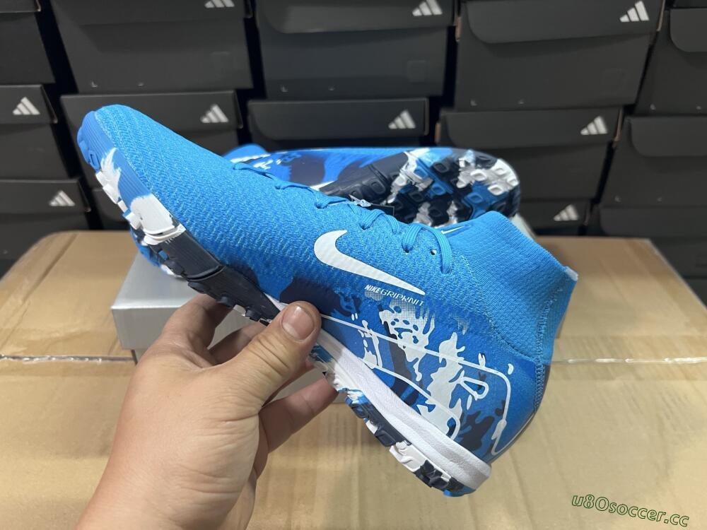 Unisex Nike Air Zoom Mercurial Superfly 10 Elite TF Artificial Turf High-Tops Football Shoes - Blue/White