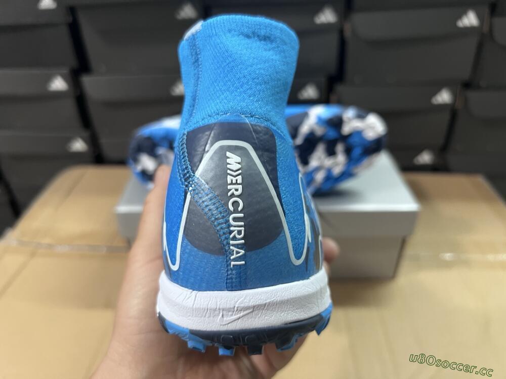 Unisex Nike Air Zoom Mercurial Superfly 10 Elite TF Artificial Turf High-Tops Football Shoes - Blue/White