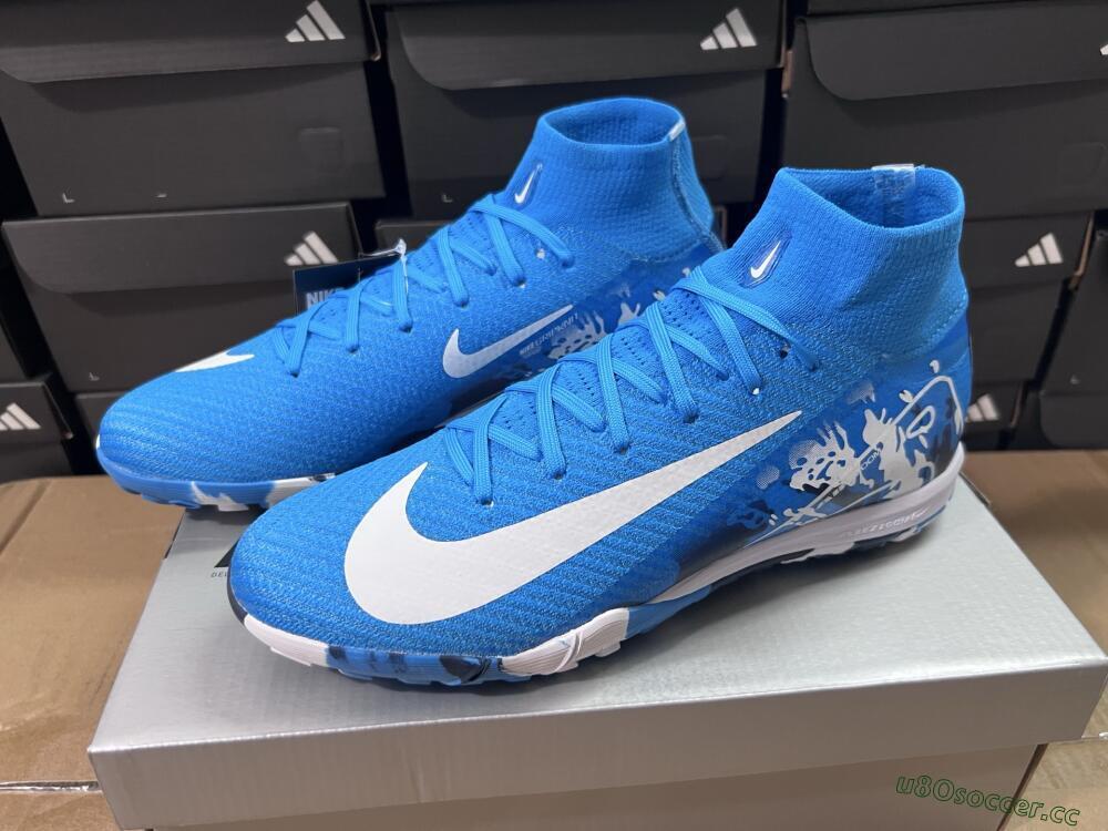 Unisex Nike Air Zoom Mercurial Superfly 10 Elite TF Artificial Turf High-Tops Football Shoes - Blue/White
