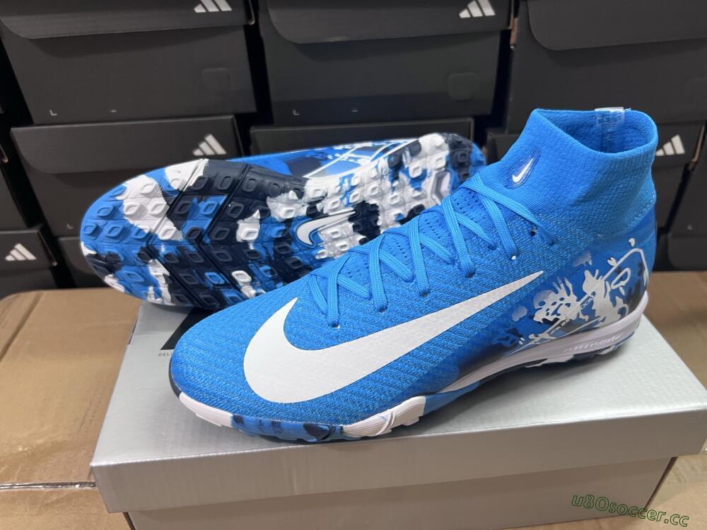 Unisex Nike Air Zoom Mercurial Superfly 10 Elite TF Artificial Turf High-Tops Football Shoes - Blue/White