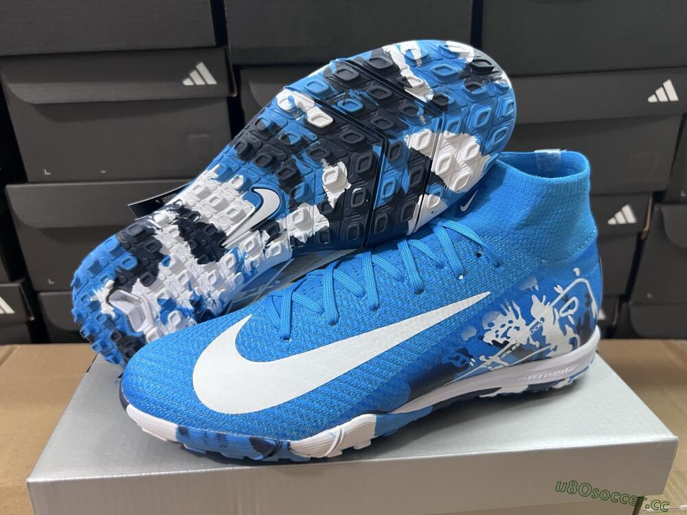 Unisex Nike Air Zoom Mercurial Superfly 10 Elite TF Artificial Turf High-Tops Football Shoes - Blue/White