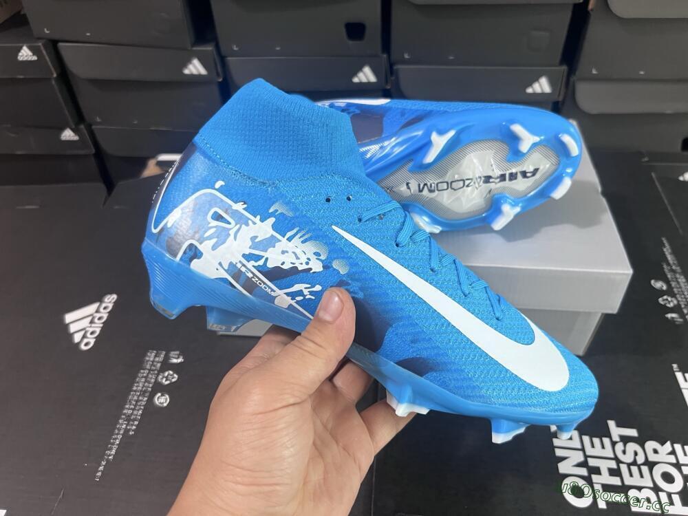 Unisex Nike Air Zoom Mercurial Superfly 10 Elite FG Firm Ground High-Tops Football Boots - Blue/White