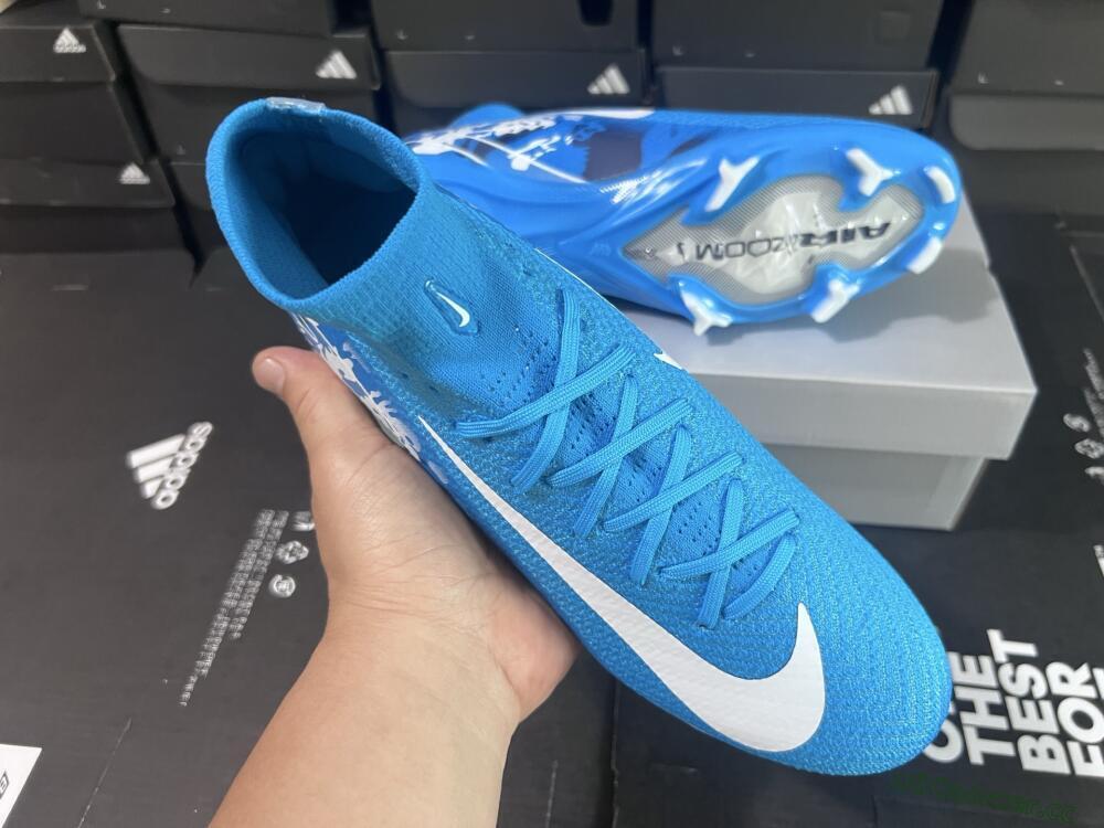 Unisex Nike Air Zoom Mercurial Superfly 10 Elite FG Firm Ground High-Tops Football Boots - Blue/White