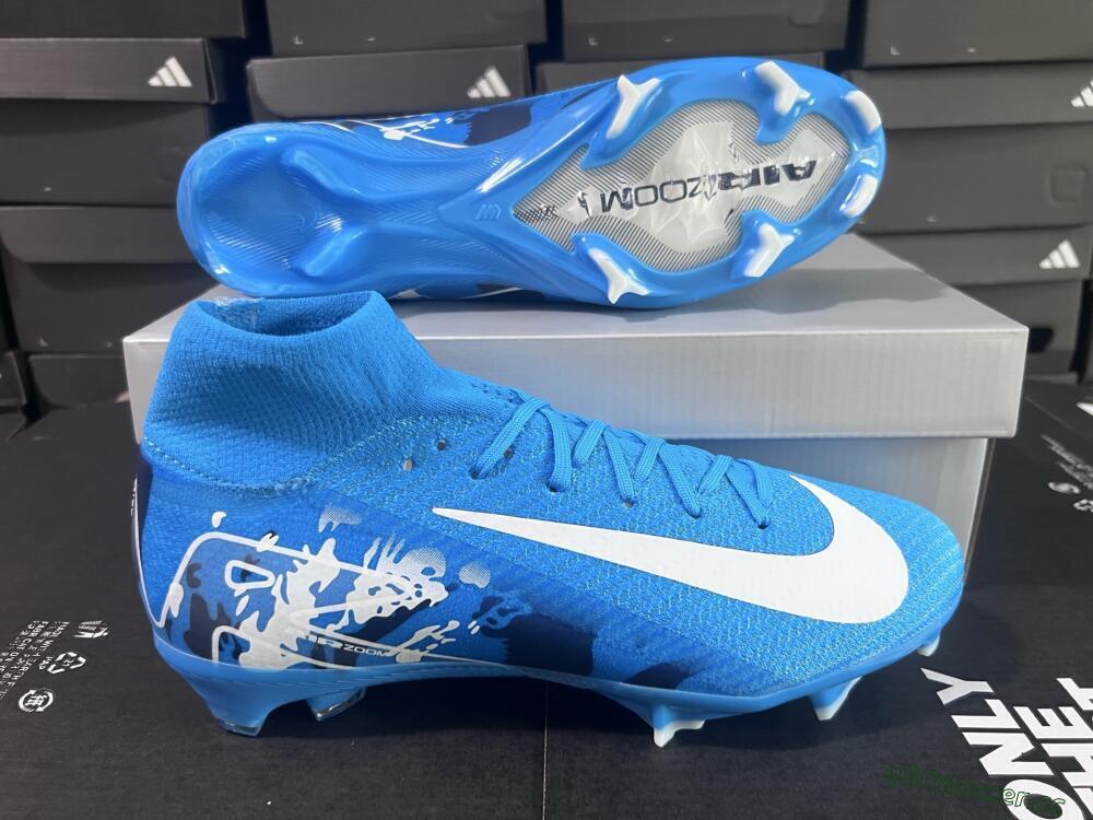 Unisex Nike Air Zoom Mercurial Superfly 10 Elite FG Firm Ground High-Tops Football Boots - Blue/White