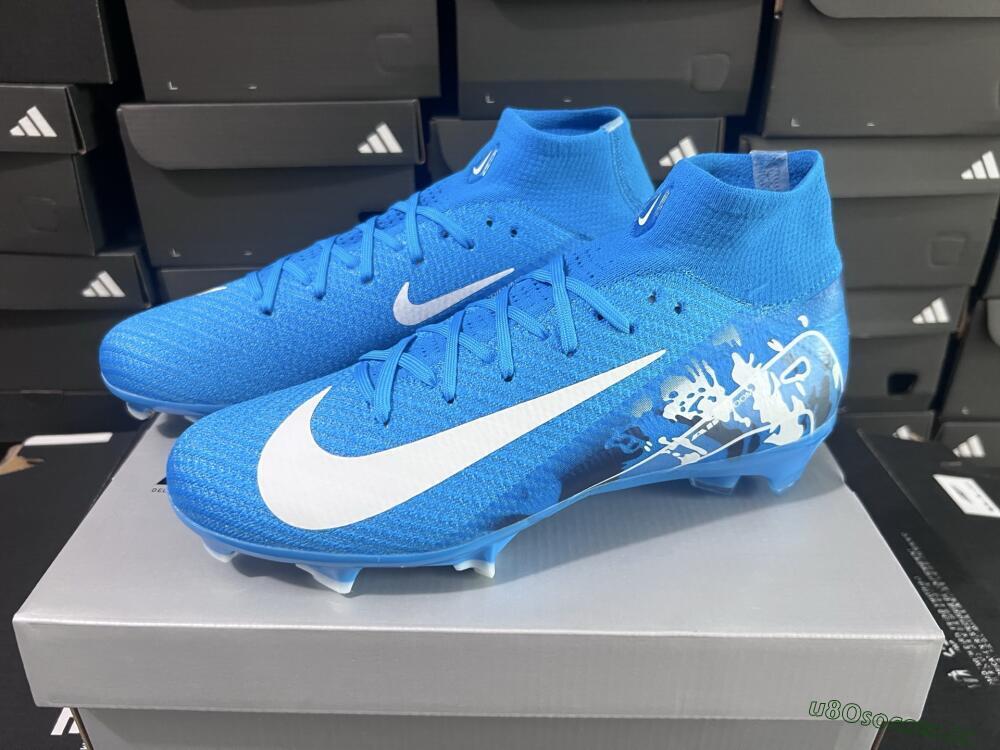 Unisex Nike Air Zoom Mercurial Superfly 10 Elite FG Firm Ground High-Tops Football Boots - Blue/White