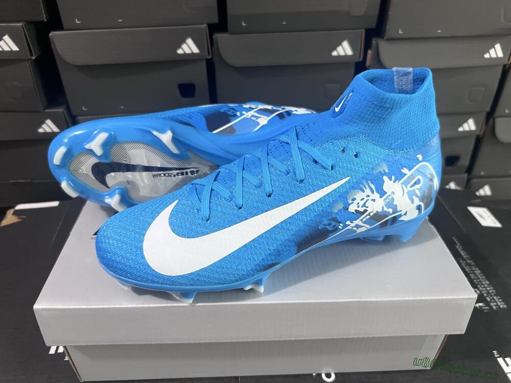 Unisex Nike Air Zoom Mercurial Superfly 10 Elite FG Firm Ground High-Tops Football Boots - Blue/White