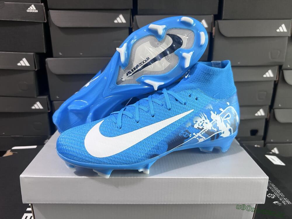 Unisex Nike Air Zoom Mercurial Superfly 10 Elite FG Firm Ground High-Tops Football Boots - Blue/White