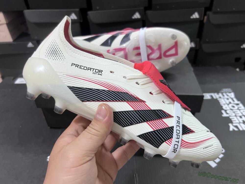 Unisex Adidas Predator 25 Elite Foldover Tongue AG Artificial Grass Low-Tops Football Boots - White/Black/Red
