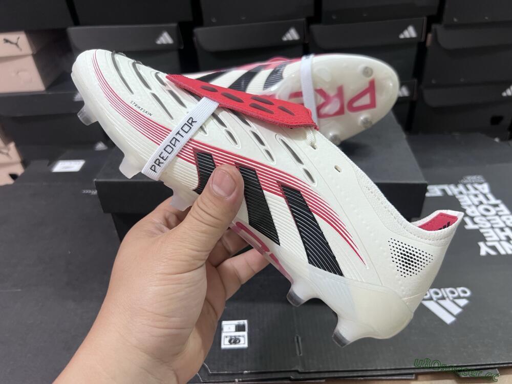 Unisex Adidas Predator 25 Elite Foldover Tongue AG Artificial Grass Low-Tops Football Boots - White/Black/Red