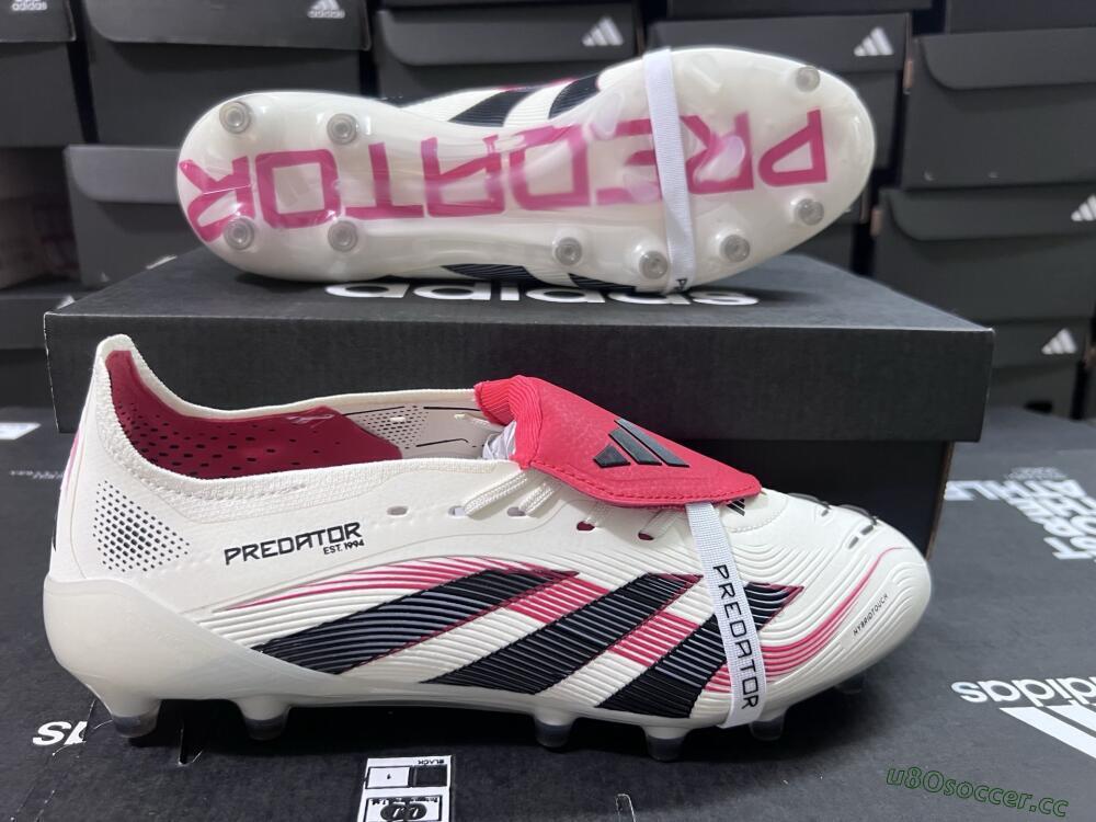 Unisex Adidas Predator 25 Elite Foldover Tongue AG Artificial Grass Low-Tops Football Boots - White/Black/Red