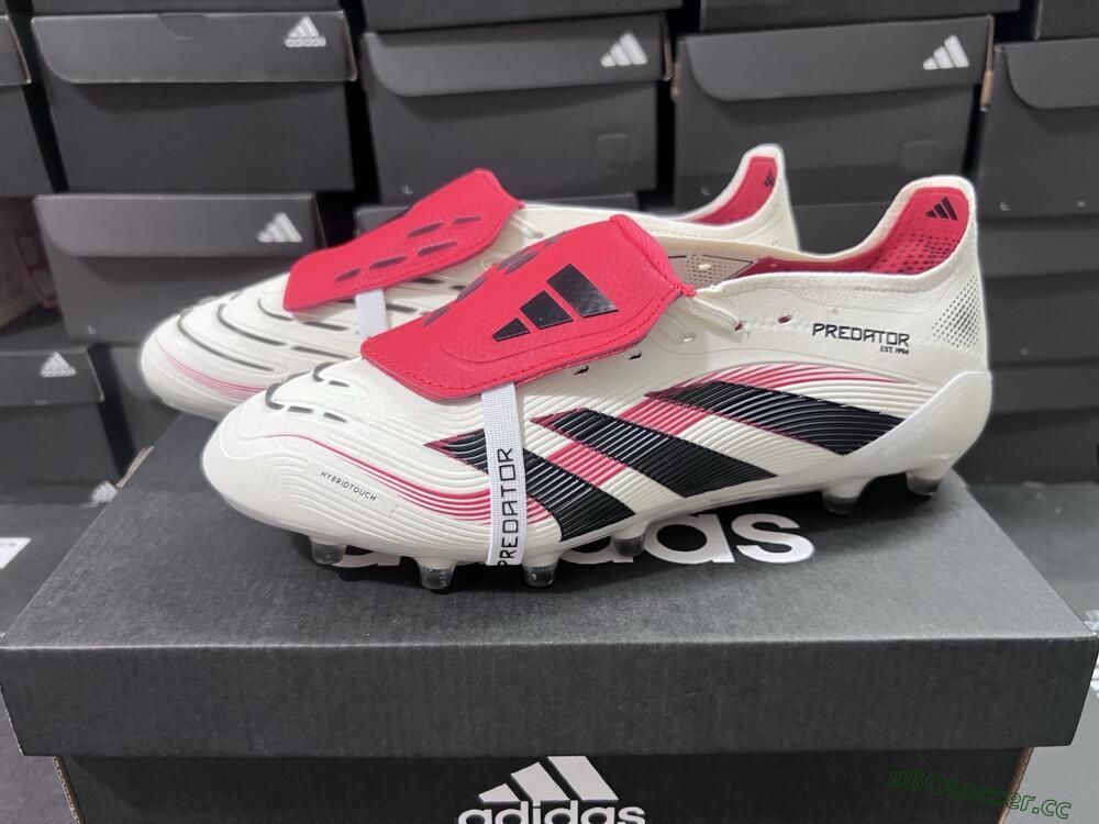 Unisex Adidas Predator 25 Elite Foldover Tongue AG Artificial Grass Low-Tops Football Boots - White/Black/Red