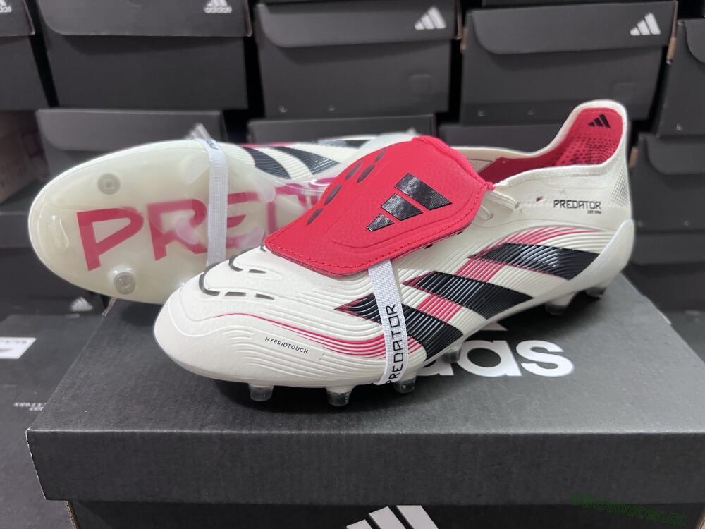 Unisex Adidas Predator 25 Elite Foldover Tongue AG Artificial Grass Low-Tops Football Boots - White/Black/Red