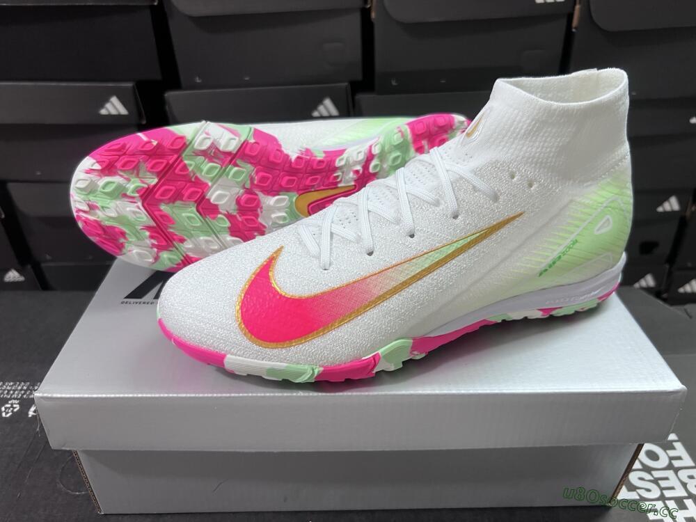 Unisex Nike Air Zoom Mercurial Superfly 10 Elite TF Artificial Turf High-Tops Football Shoes - White/Red/Gold