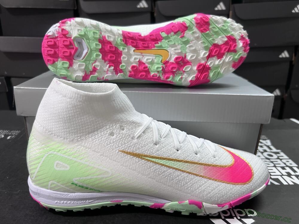 Unisex Nike Air Zoom Mercurial Superfly 10 Elite TF Artificial Turf High-Tops Football Shoes - White/Red/Gold