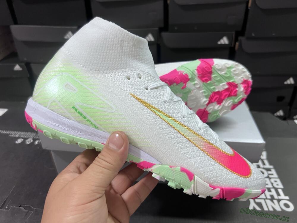 Unisex Nike Air Zoom Mercurial Superfly 10 Elite TF Artificial Turf High-Tops Football Shoes - White/Red/Gold