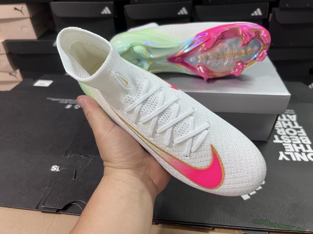 Unisex Nike Air Zoom Mercurial Superfly 10 Elite FG Firm Ground High-Tops Football Boots - White/Red/Gold