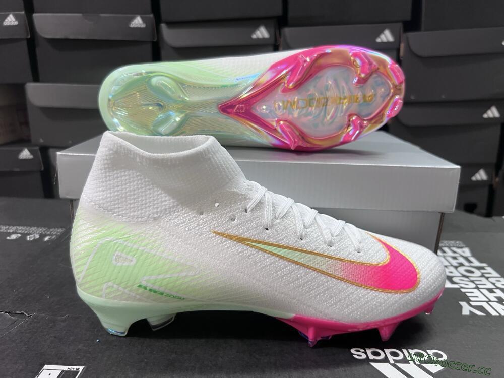 Unisex Nike Air Zoom Mercurial Superfly 10 Elite FG Firm Ground High-Tops Football Boots - White/Red/Gold