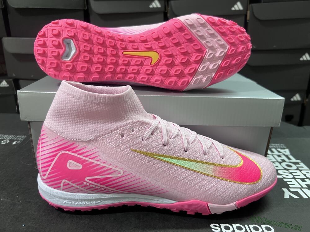 Unisex Nike Air Zoom Mercurial Superfly 10 Elite TF Artificial Turf High-Tops Football Shoes - Pink/Red/Gold