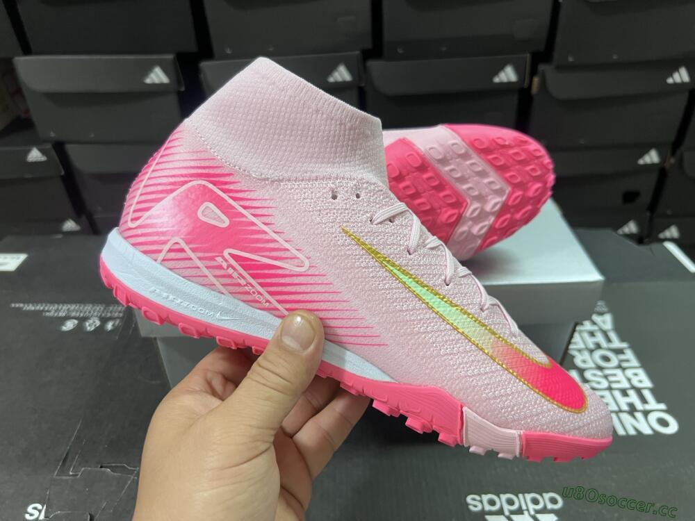 Unisex Nike Air Zoom Mercurial Superfly 10 Elite TF Artificial Turf High-Tops Football Shoes - Pink/Red/Gold
