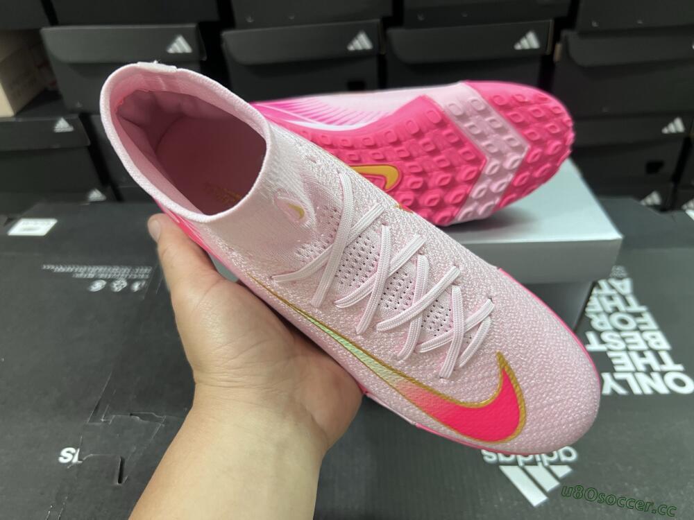 Unisex Nike Air Zoom Mercurial Superfly 10 Elite TF Artificial Turf High-Tops Football Shoes - Pink/Red/Gold