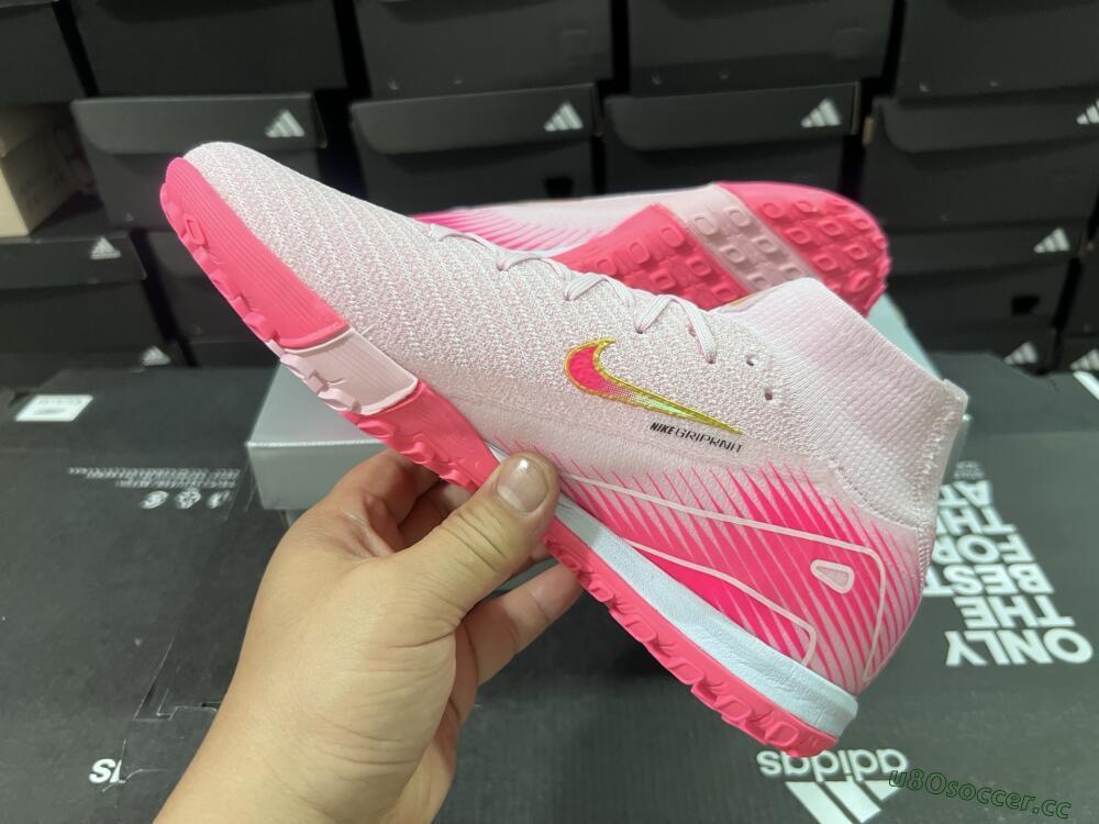 Unisex Nike Air Zoom Mercurial Superfly 10 Elite TF Artificial Turf High-Tops Football Shoes - Pink/Red/Gold