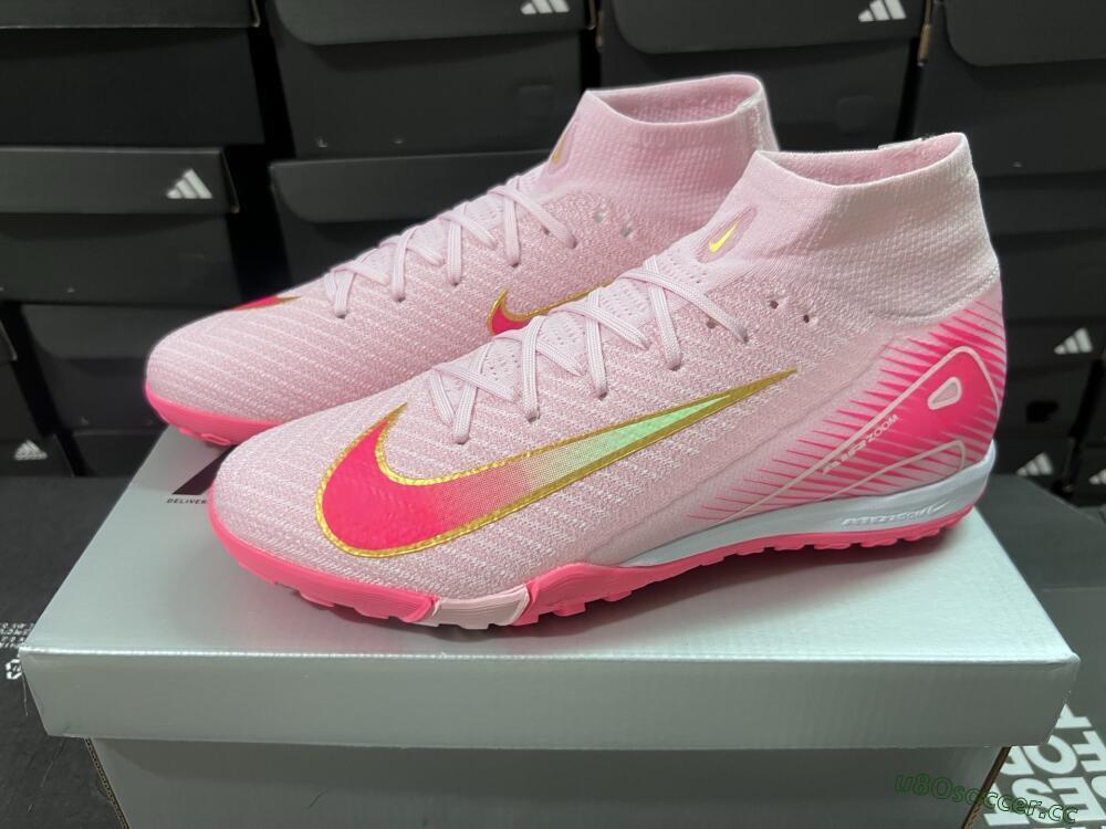 Unisex Nike Air Zoom Mercurial Superfly 10 Elite TF Artificial Turf High-Tops Football Shoes - Pink/Red/Gold