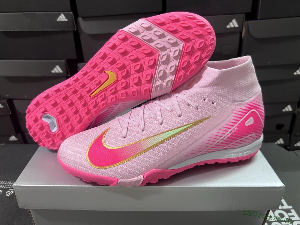 Unisex Nike Air Zoom Mercurial Superfly 10 Elite TF Artificial Turf High-Tops Football Shoes - Pink/Red/Gold
