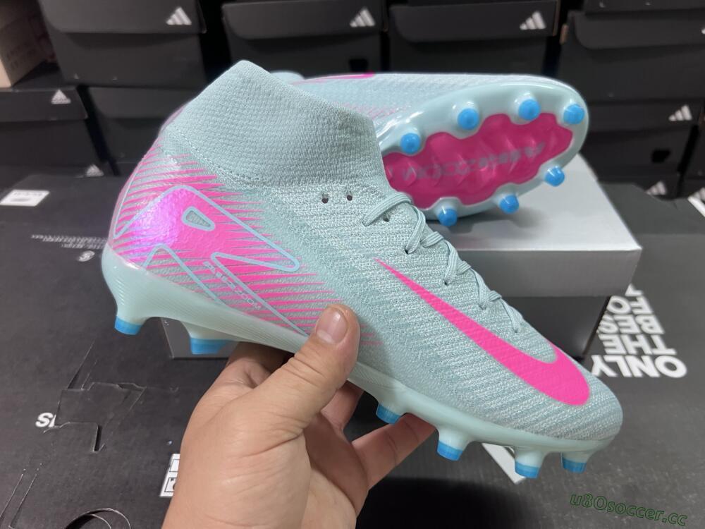 Unisex Nike Air Zoom Mercurial Superfly 10 Elite AG Artificial Grass High-Tops Football Boots - Jade/Pink