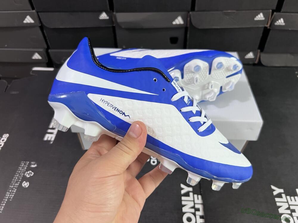 Men's Nike Hypervenom Phantom FG Firm Ground Low-Tops Football Boots - White/Blue