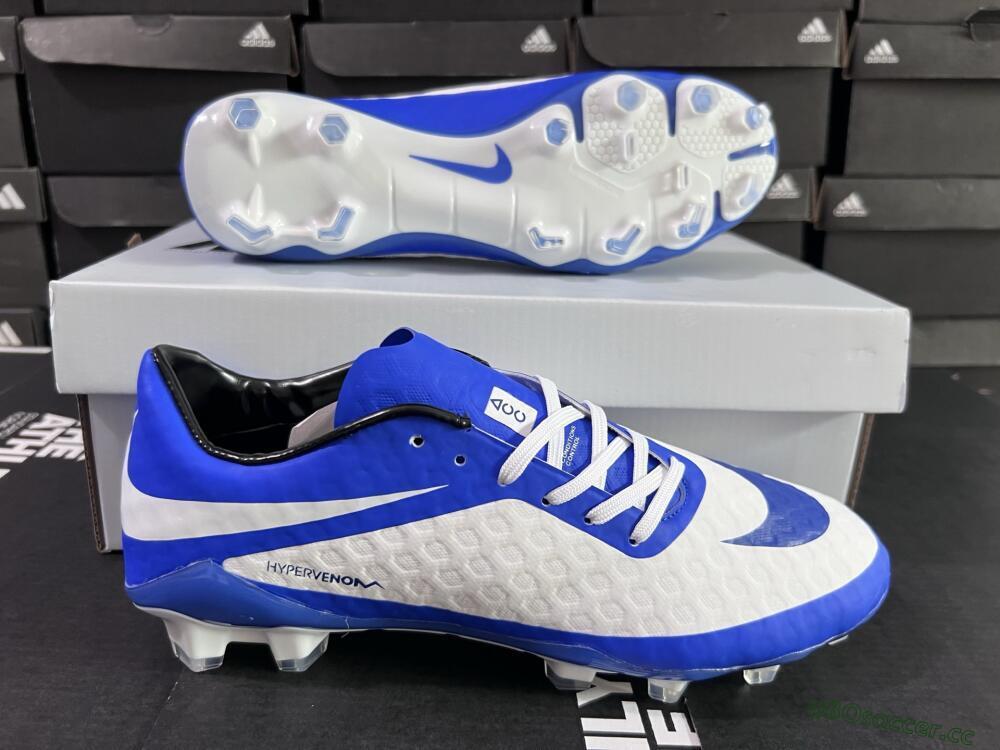 Men's Nike Hypervenom Phantom FG Firm Ground Low-Tops Football Boots - White/Blue
