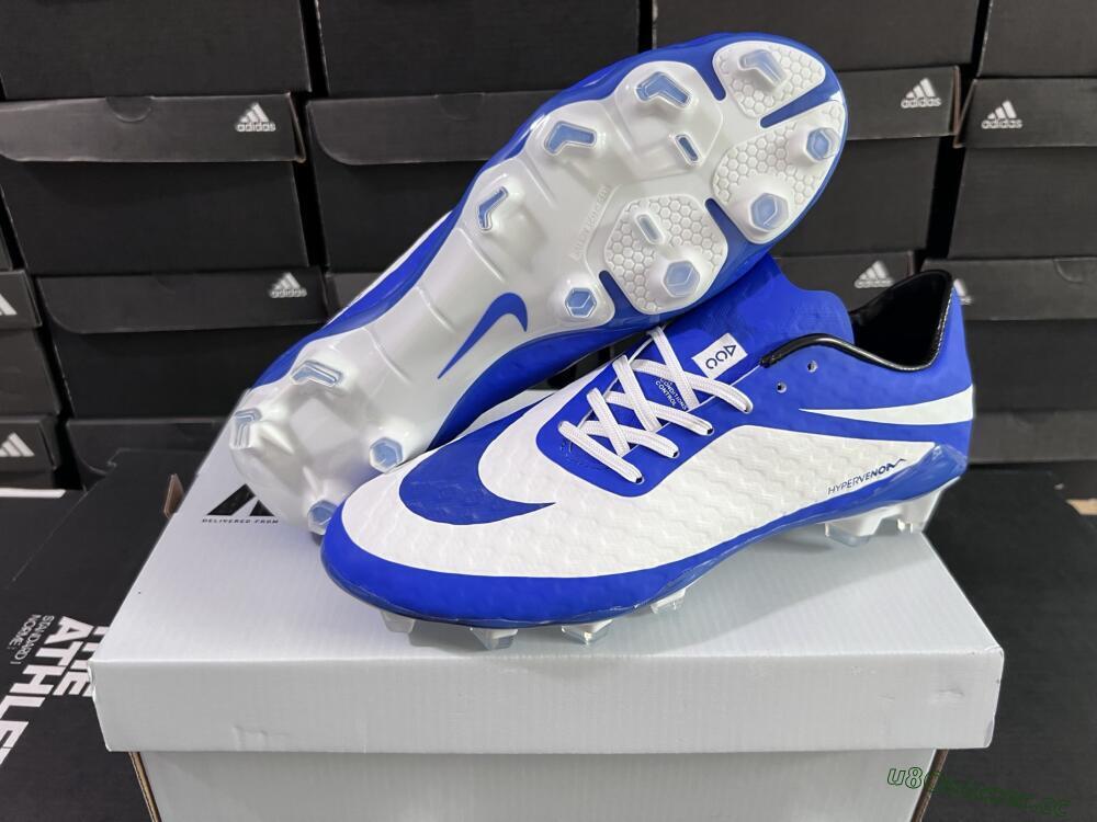 Men's Nike Hypervenom Phantom FG Firm Ground Low-Tops Football Boots - White/Blue