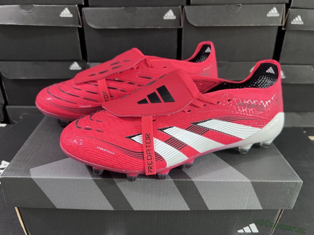 Men's Adidas Predator 25 Elite Foldover Tongue FG Firm Ground Low-Tops Football Boots - Red/White/Black