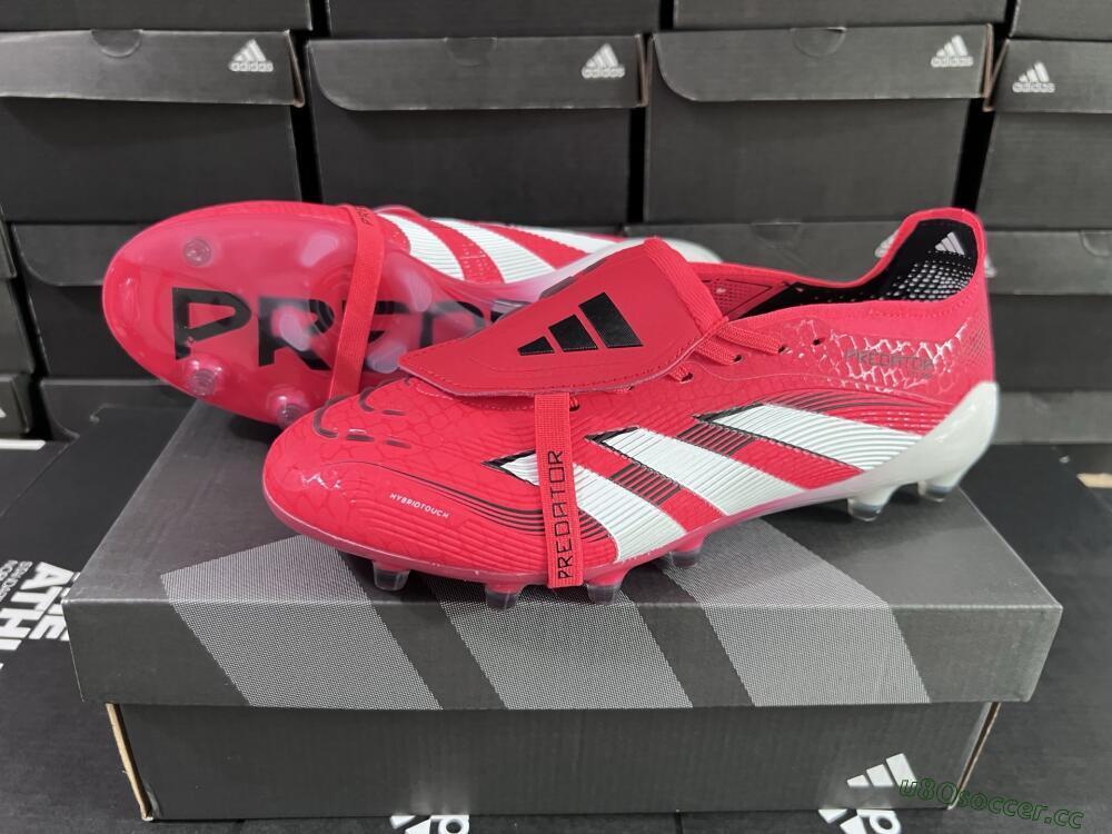 Men's Adidas Predator 25 Elite Foldover Tongue FG Firm Ground Low-Tops Football Boots - Red/White/Black