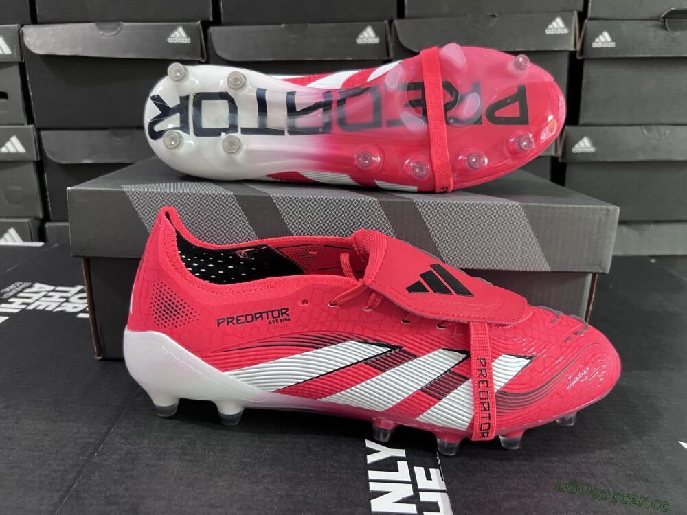 Men's Adidas Predator 25 Elite Foldover Tongue FG Firm Ground Low-Tops Football Boots - Red/White/Black