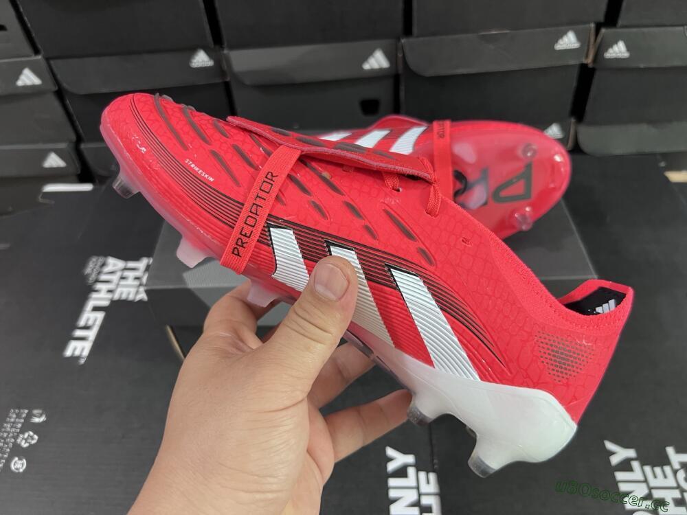 Men's Adidas Predator 25 Elite Foldover Tongue FG Firm Ground Low-Tops Football Boots - Red/White/Black