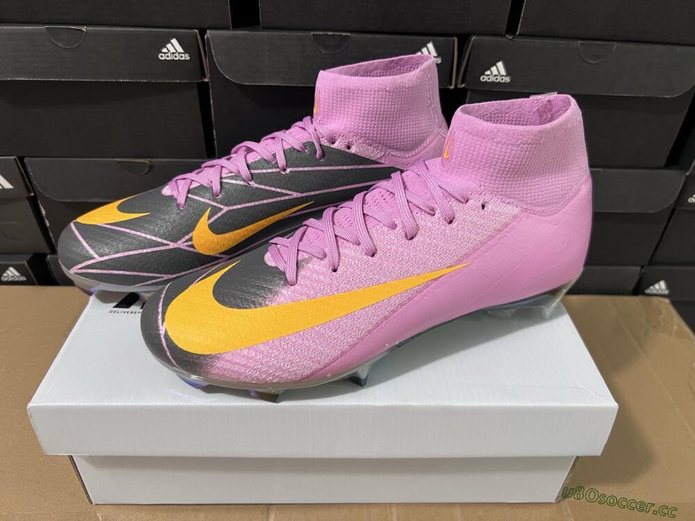 Men's Nike Air Zoom Mercurial Superfly 10 Elite FG Firm Ground High-Tops Football Boots - Pink/Black/Yellow